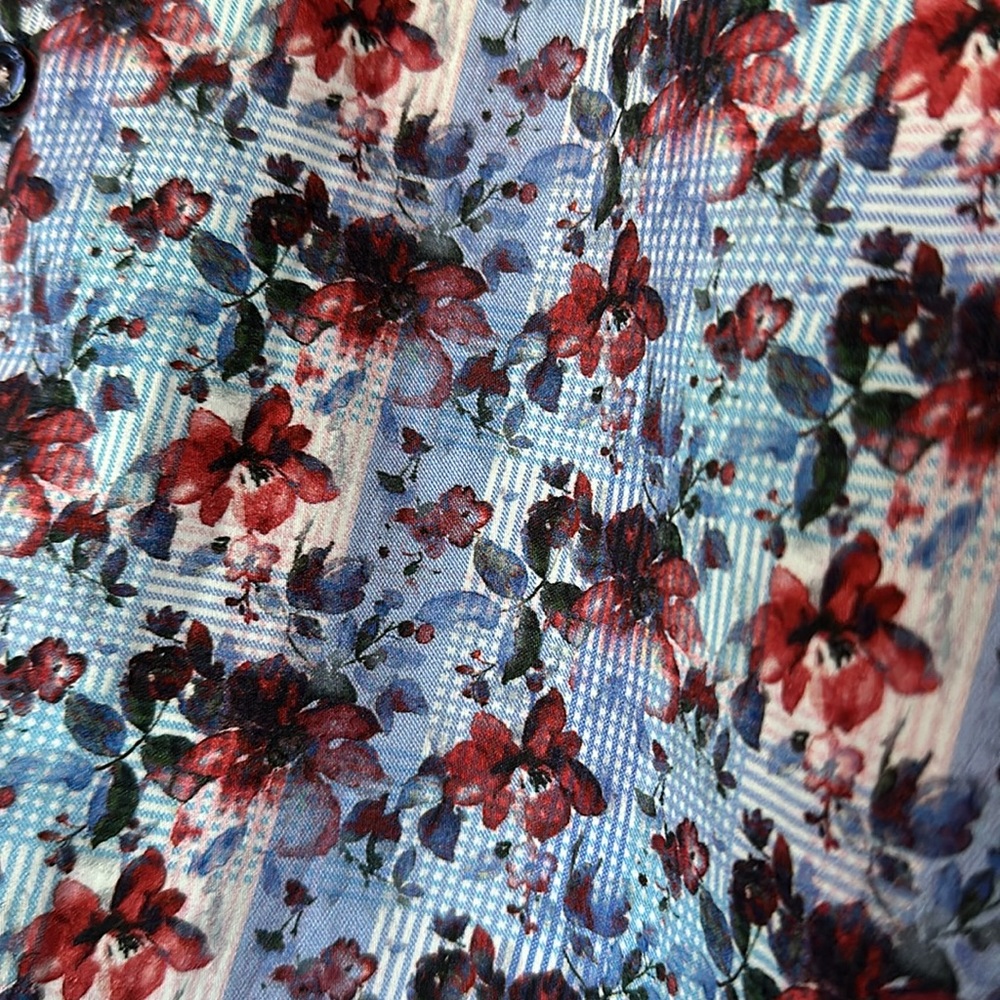 7 DOWNIE ST. LONDON button down floral shirt. Size “4” (M). Blue/red/pink. EUC. - Picture 3 of 13